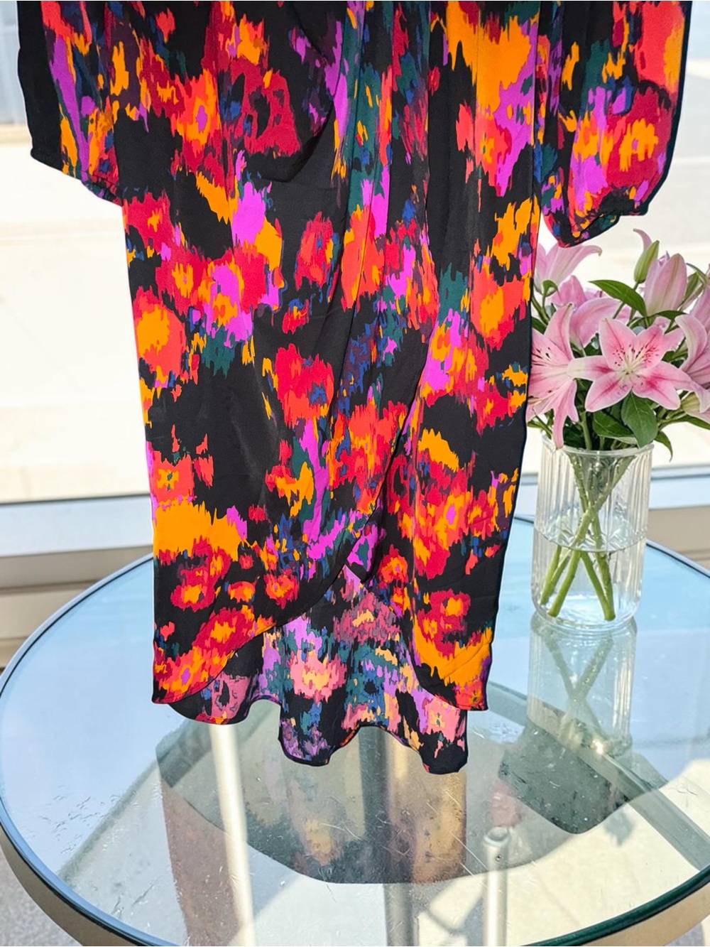 Black Long Sleeve Mock Wrap Dress with Floral Print from Shein - Picture 4 of 5